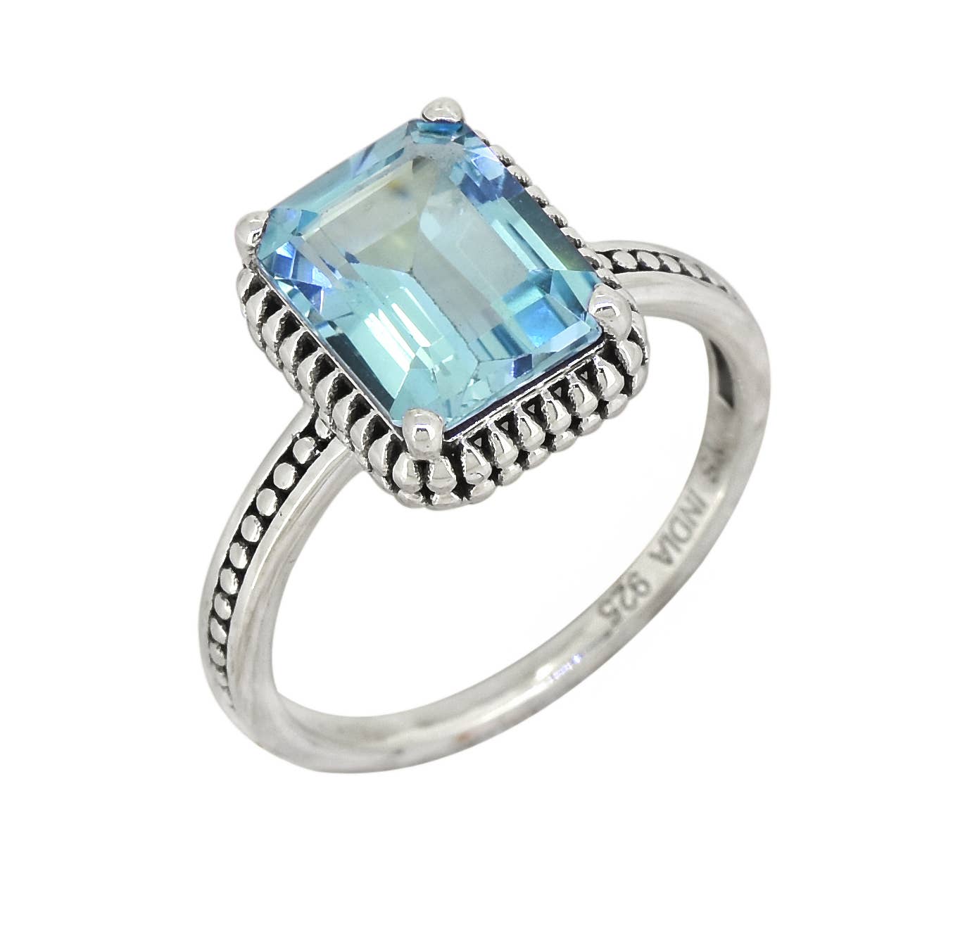 Blue Topaz 925 Silver Solitaire Ring: 10