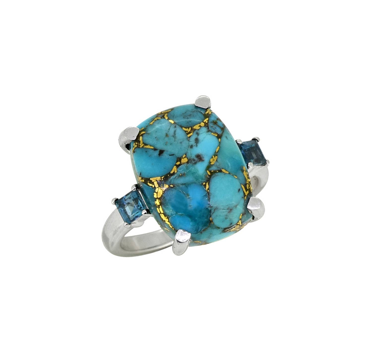 Blue Copper Turquoise 925 Sterling Silver Gemstone Ring: 6