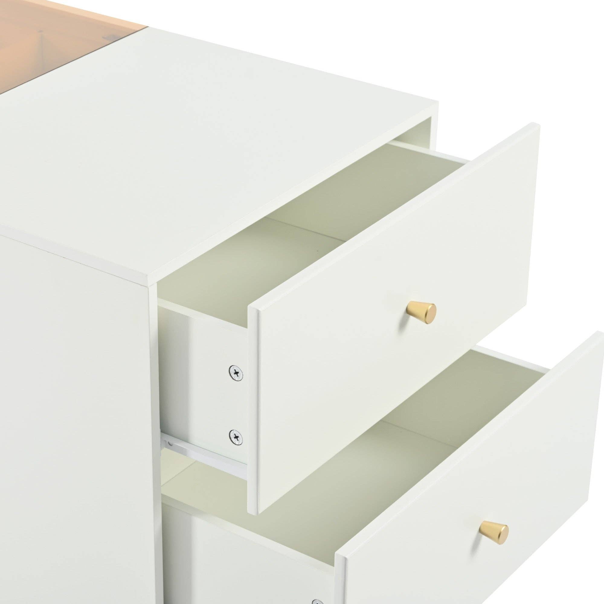 Modern Luxury Island Vanity Dresser with Glass Top&6 Drawer: Default