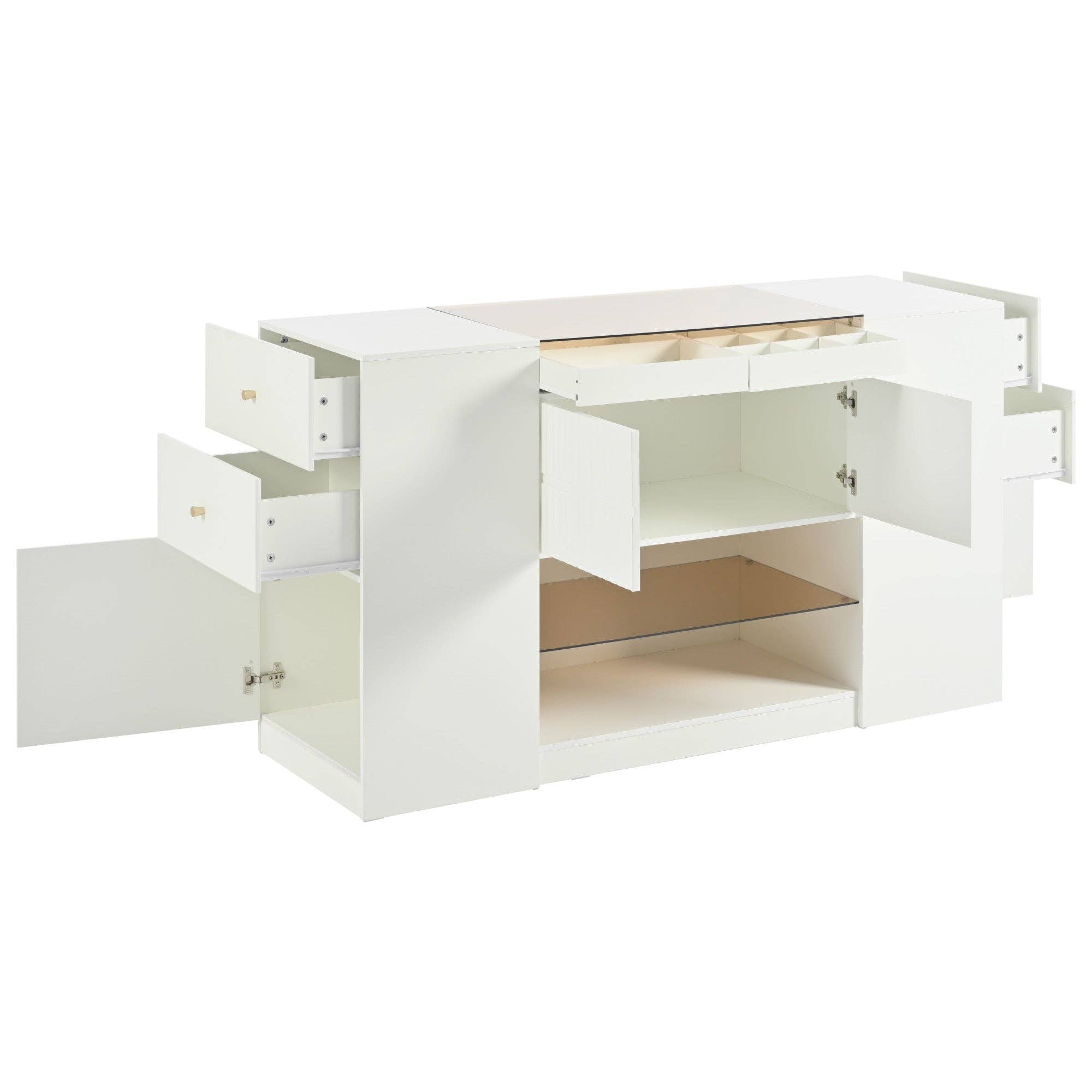 Modern Luxury Island Vanity Dresser with Glass Top&6 Drawer: Default