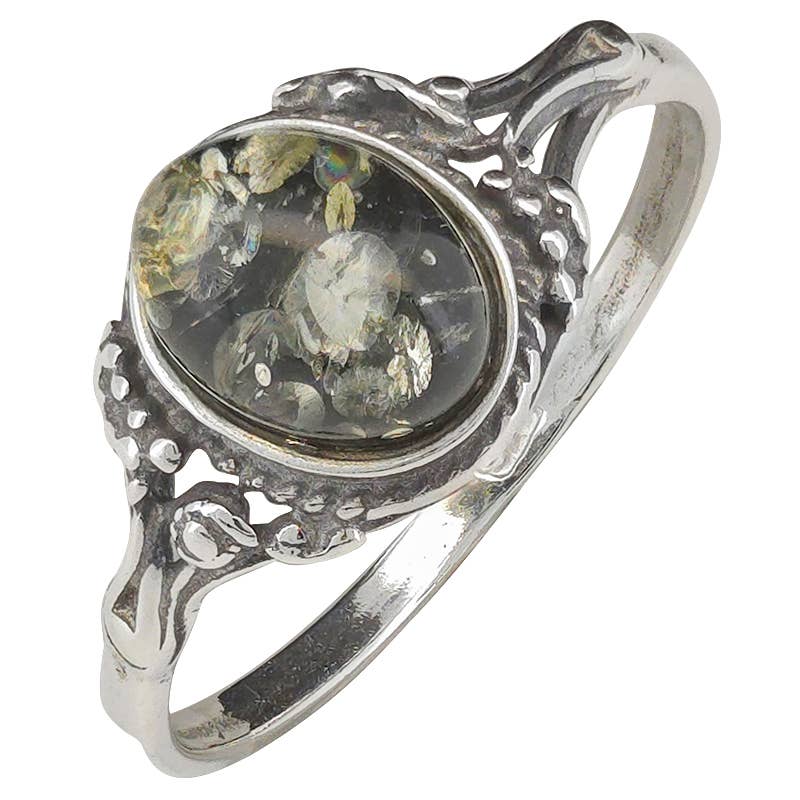 Green Amber Sterling Silver Ring: 9