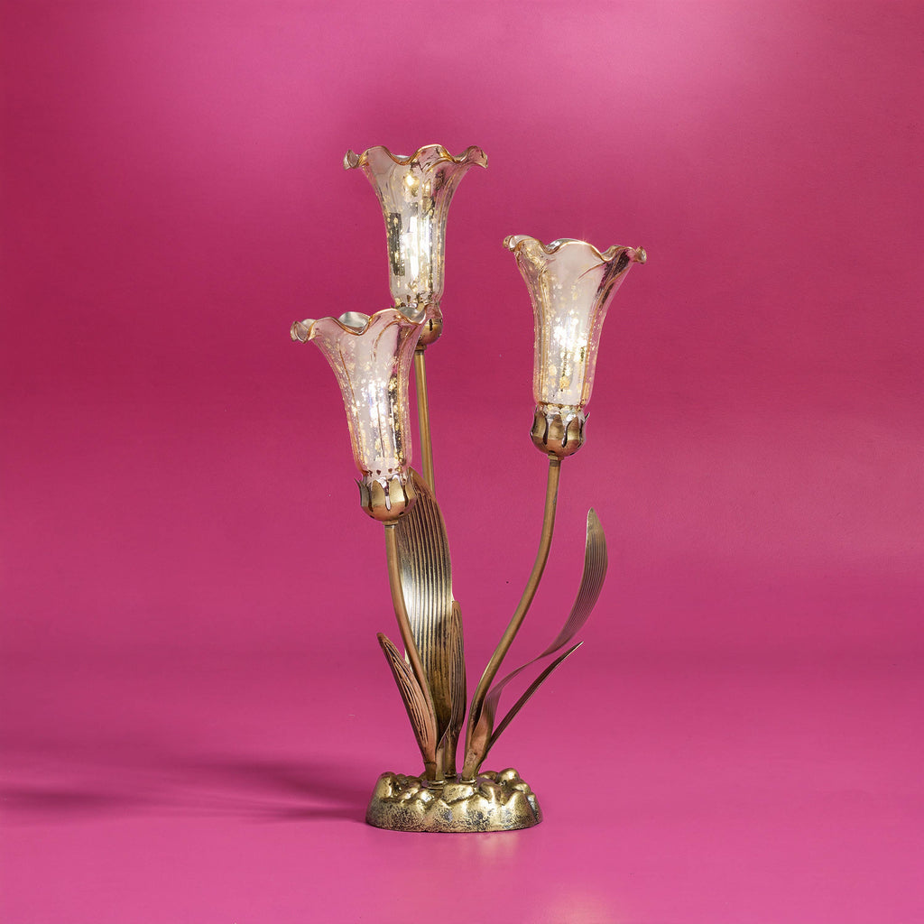 21.75"H Hand Blown Glass 3 Lily Uplight Table Lamp