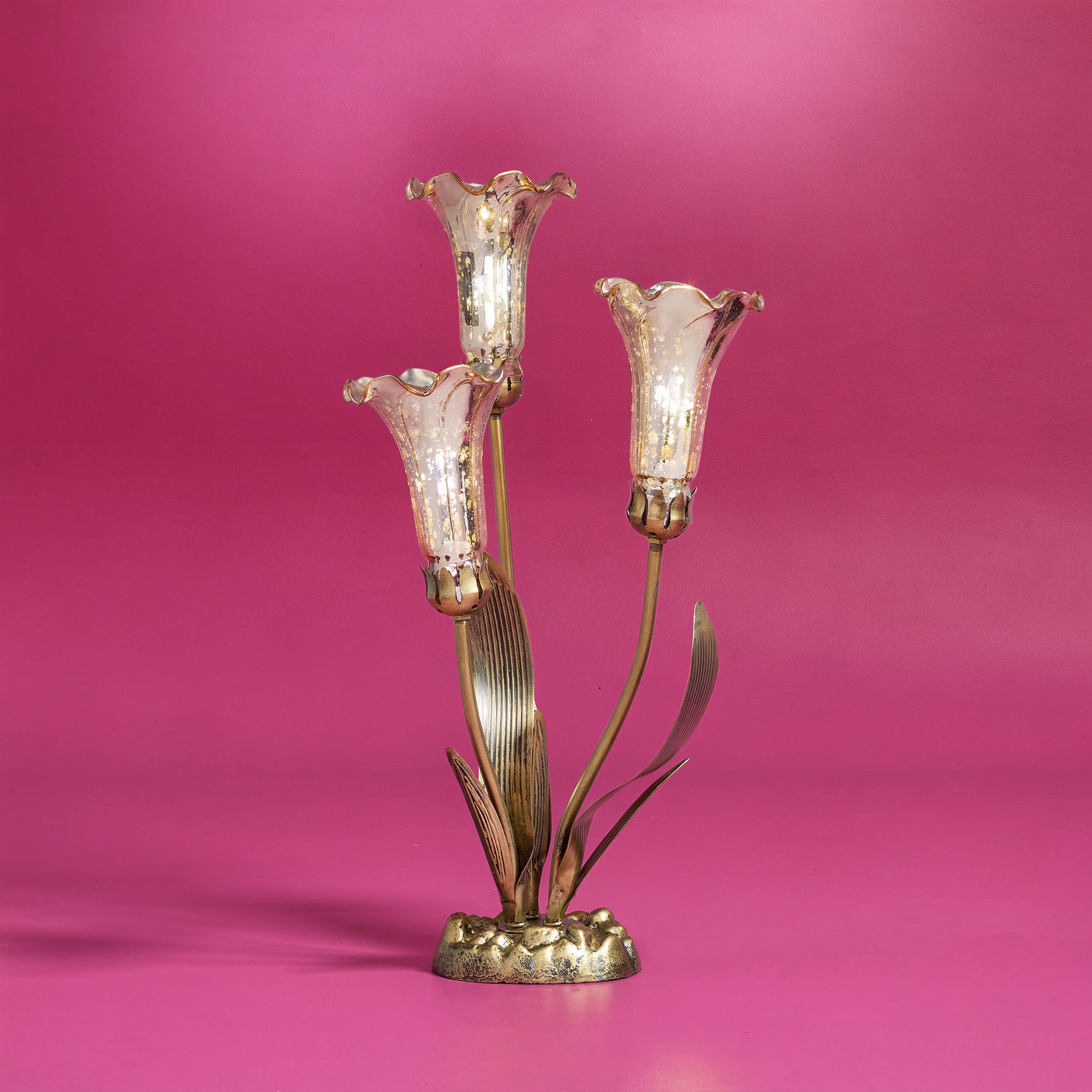 21.75"H Hand Blown Glass 3 Lily Uplight Table Lamp