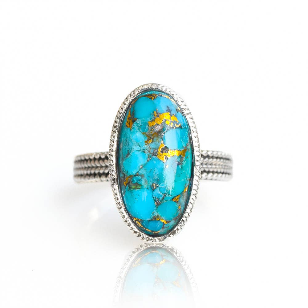 Blue Copper Turquoise 925 Sterling Silver Ring Jewelry: 10