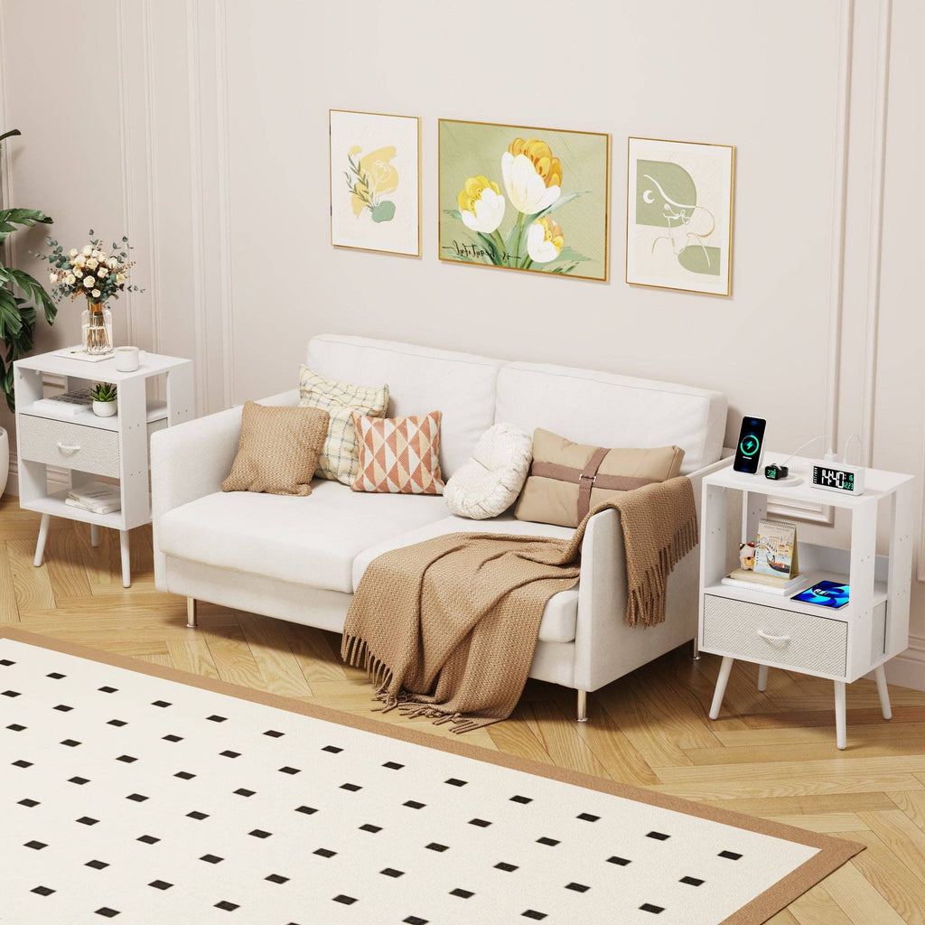 2-Pack Modern Nightstand with Charging Station, White: Default