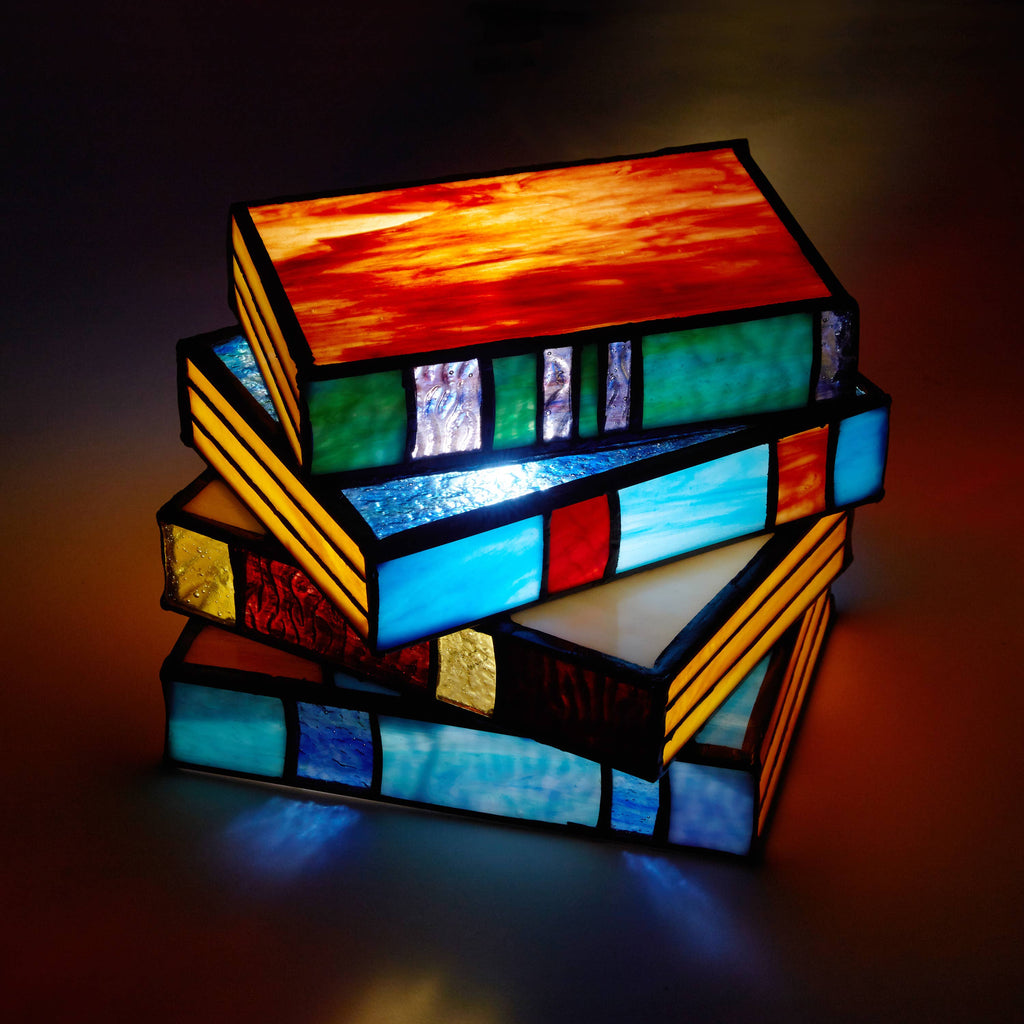5.75" Stained Glass Stack of Books Whimsical Accent Lamp