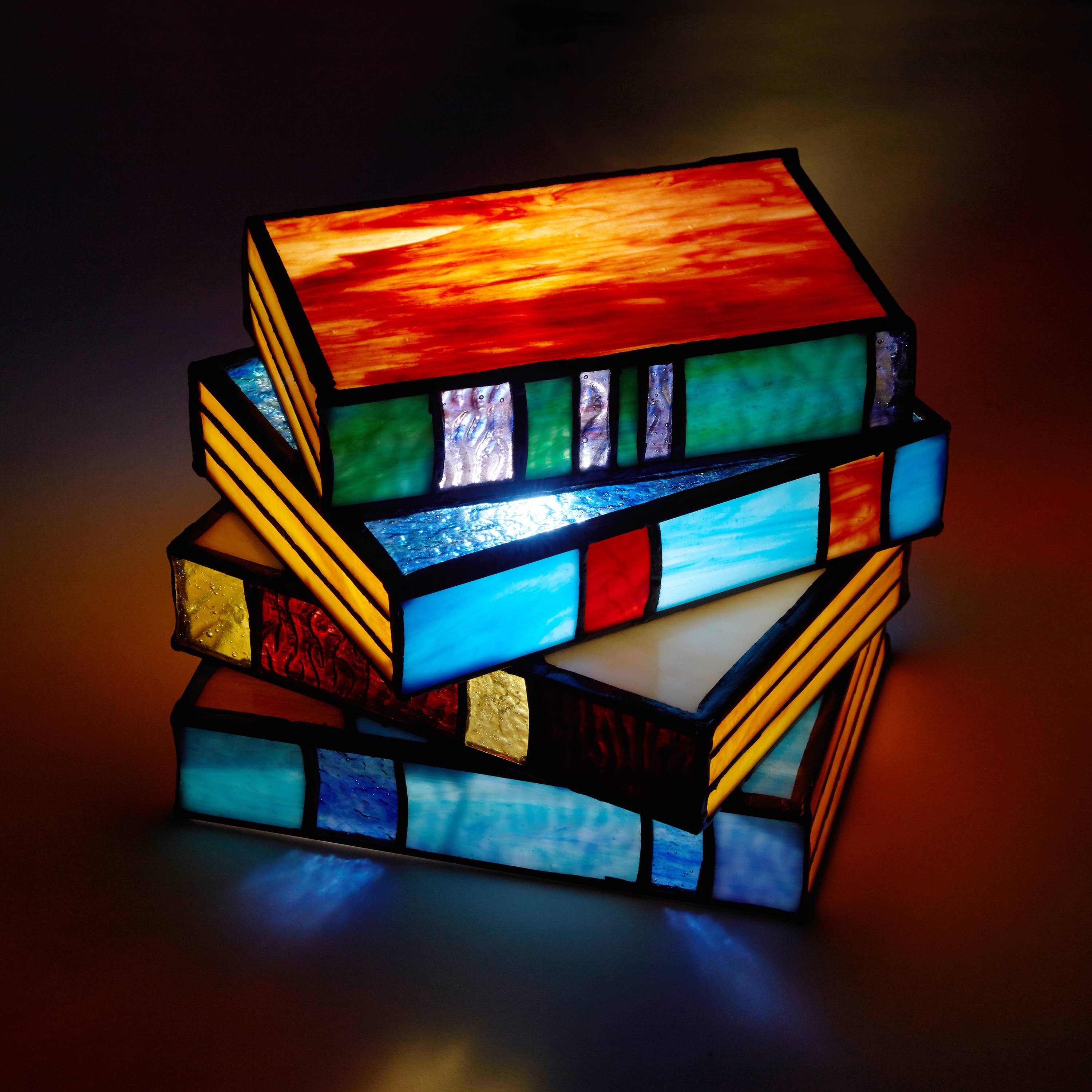 5.75" Stained Glass Stack of Books Whimsical Accent Lamp