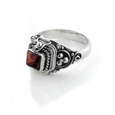 Sterling Silver Square Gemstone Poison Box Locket Ring: Citrine / 6