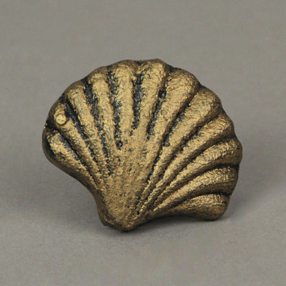 Set of 6 Gold Cast Iron Scallop Sea Shell Drawer Pulls