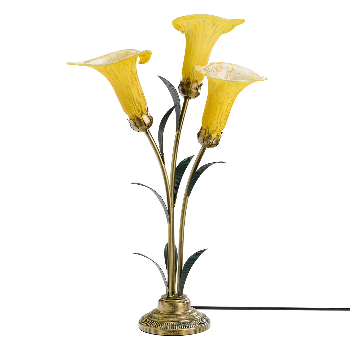 23.5" 3-Light Yellow Handblown Glass Calla Lily Table Lamp