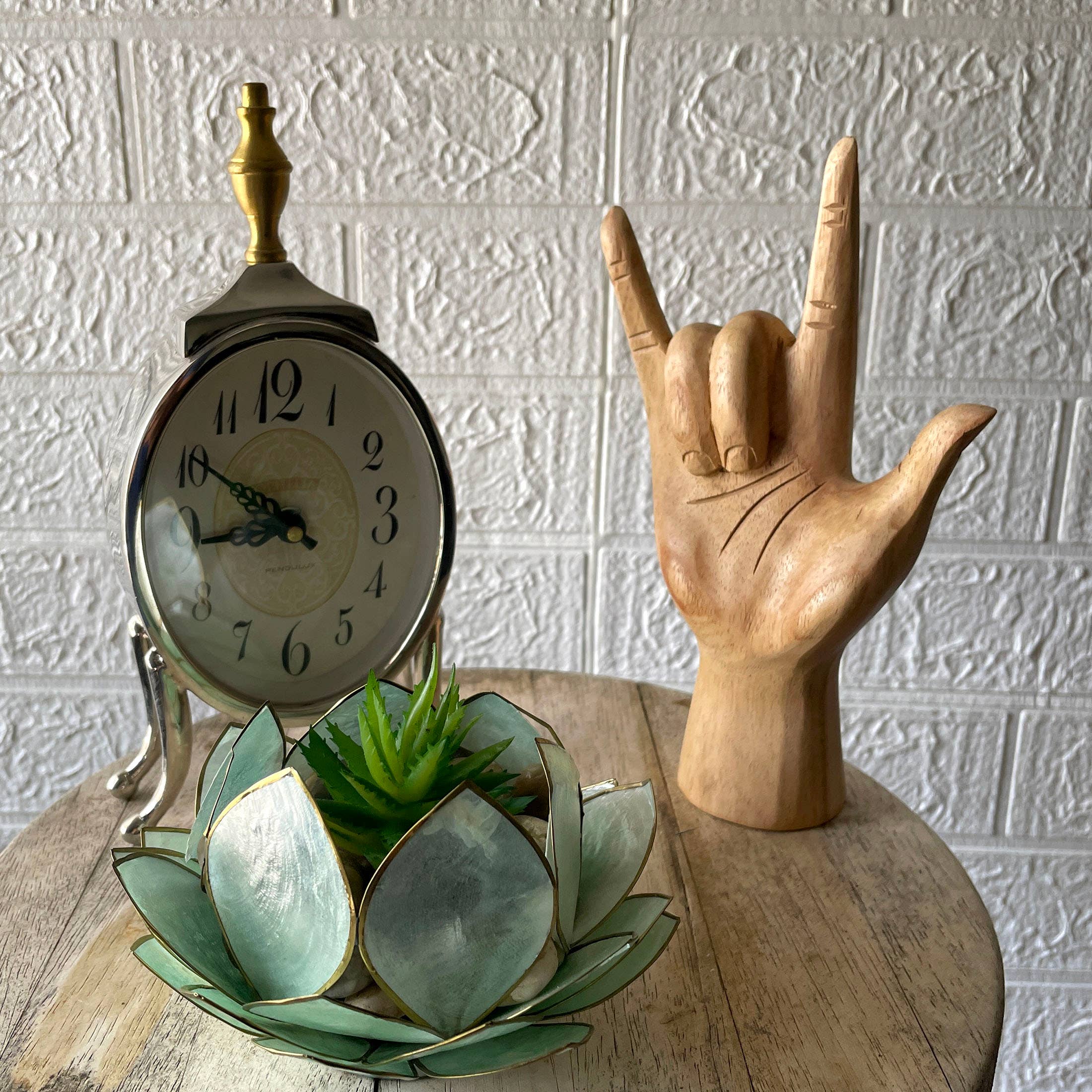 Wooden Sign Language I Love You Hand Gesture Statue 7.75"