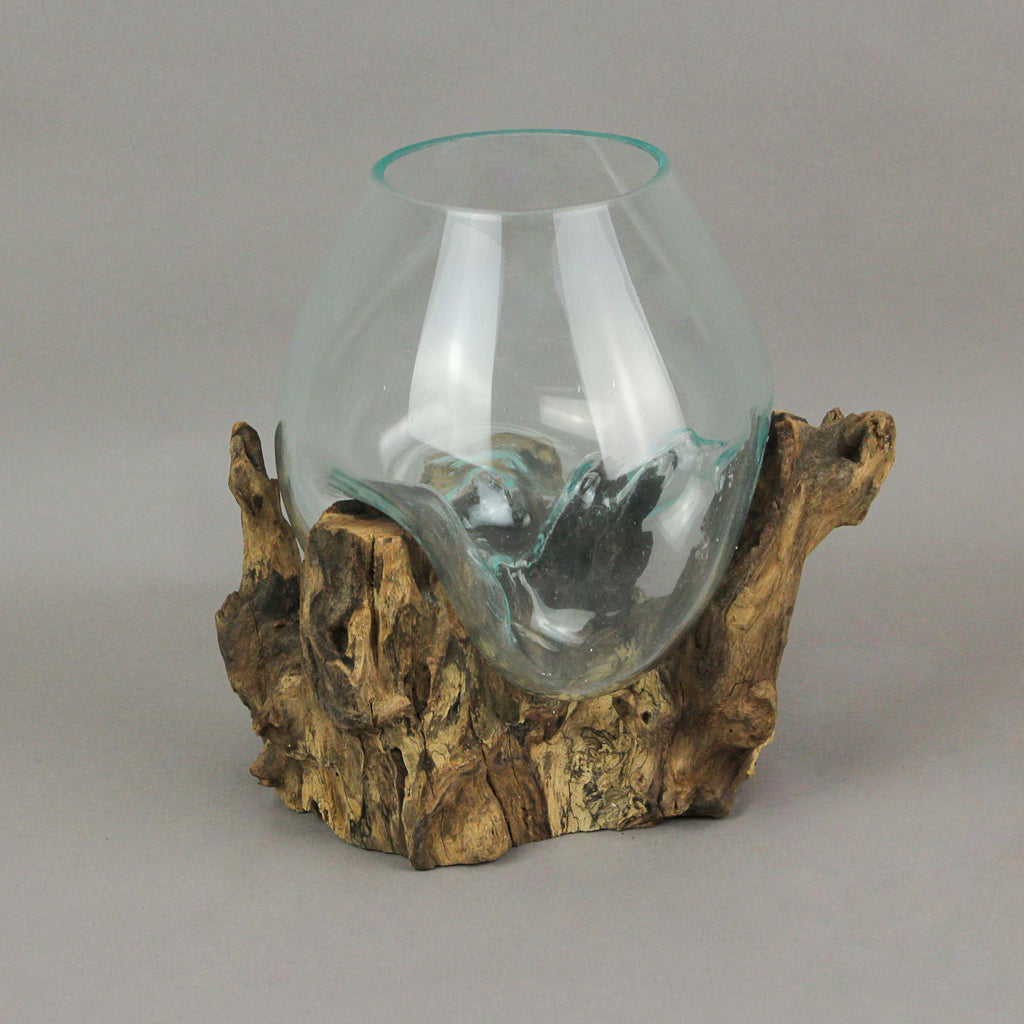 Large Molten Glass Bowl On Natural Driftwood Base