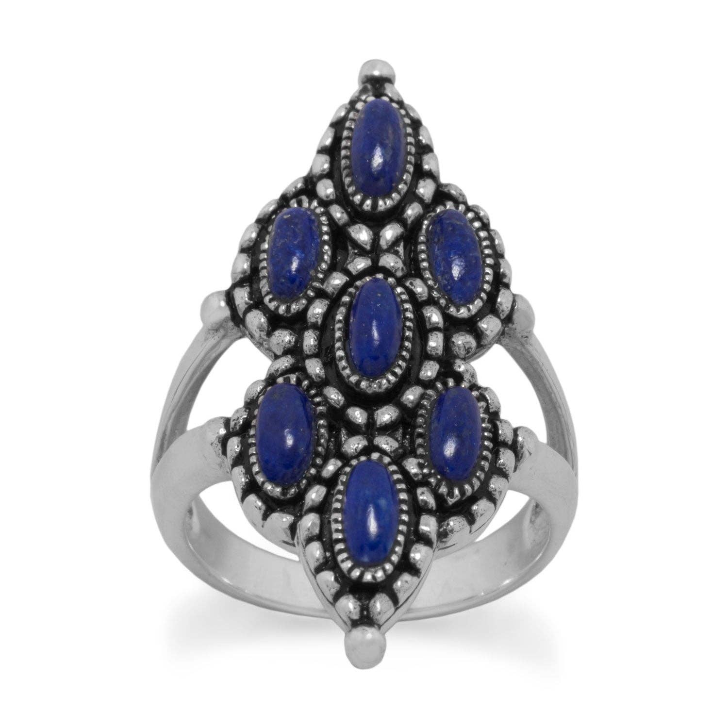 Hourglass Design Oxidized Lapis Ring: 8