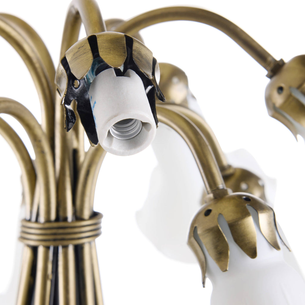 21" Lily 10-Light Antique Brass and White Glass Table Lamp