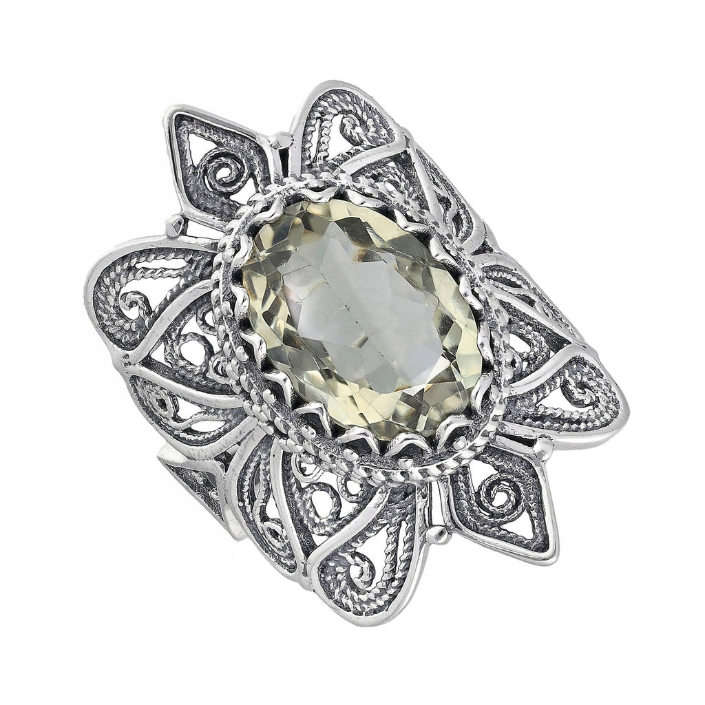 Sterling Silver Prasiolite Statement Verdant Lace Ring: 7
