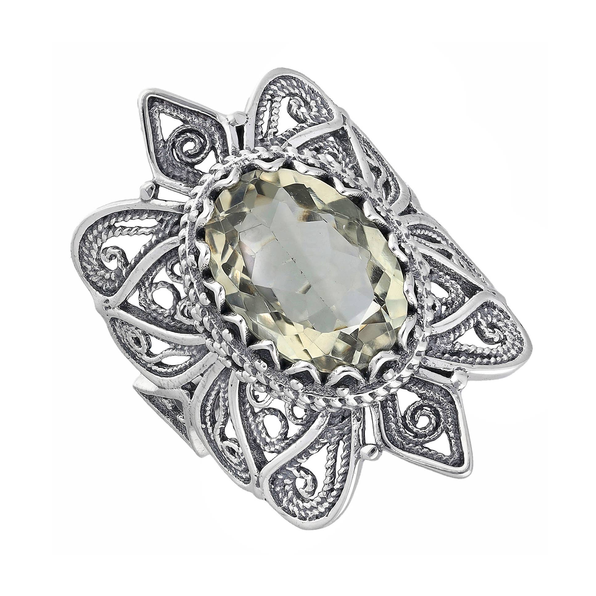 Sterling Silver Prasiolite Statement Verdant Lace Ring: 8