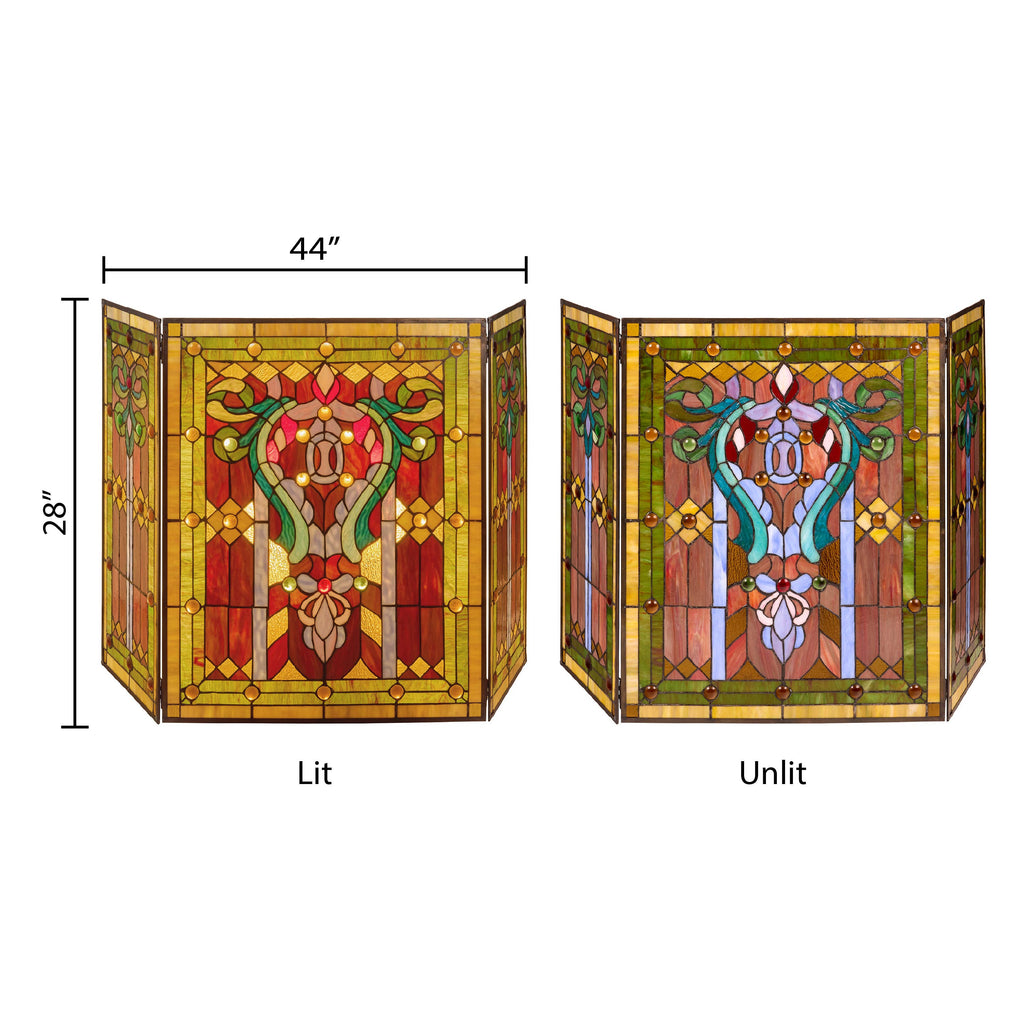 44" Fleur de Lis Stained Glass Fireplace Screen