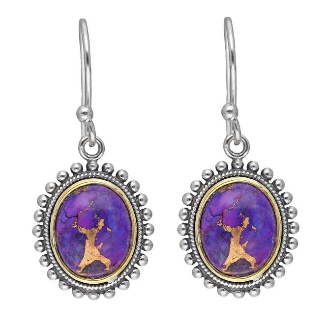 Purple Copper Turquoise 925 Sterling Silver Dangle Earrings