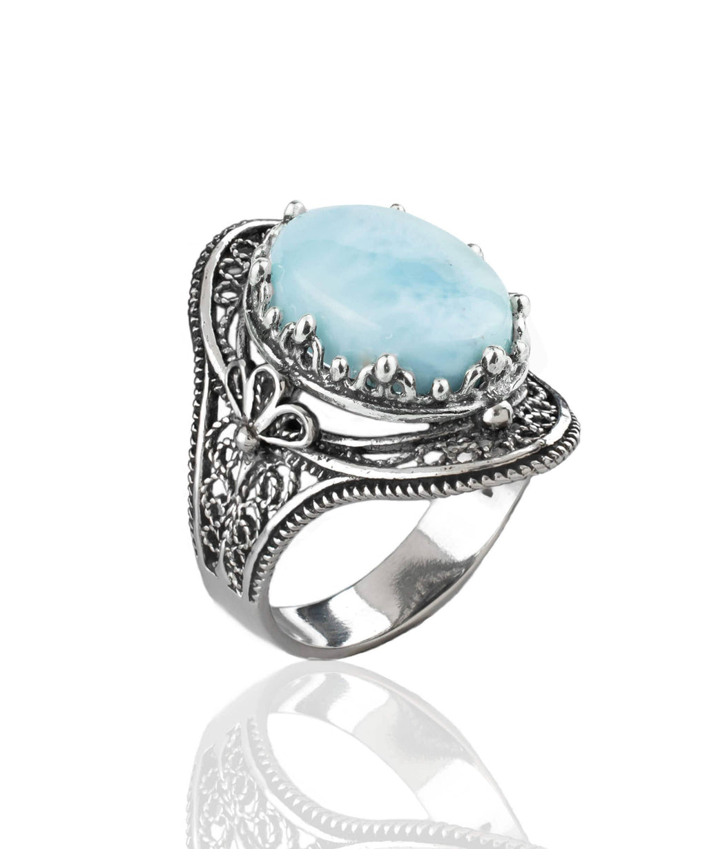 Art Larimar Gemstone Woman Sterling Silver Ring: 7