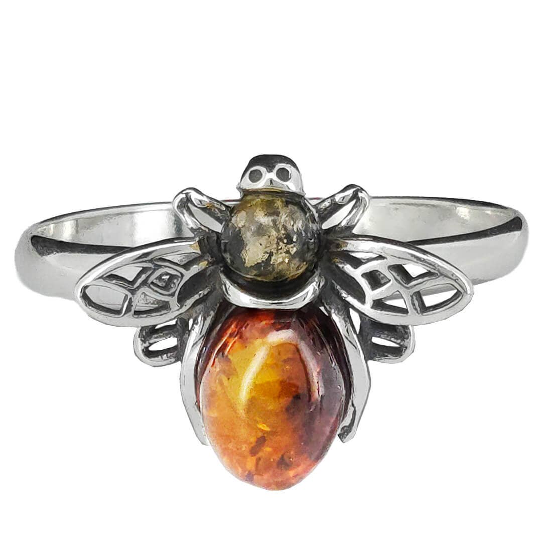 Multicolor Amber Sterling Silver Bee Ring: 7