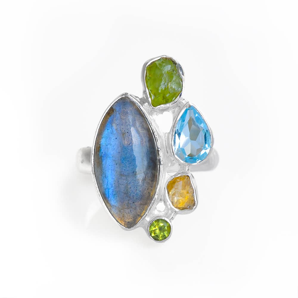 Labradorite Blue Topaz Multi Gemstone Sterling Silver Ring: 8