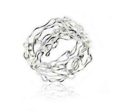 Unique Filigree Wirework Wide Band Sterling Silver Ring: 8