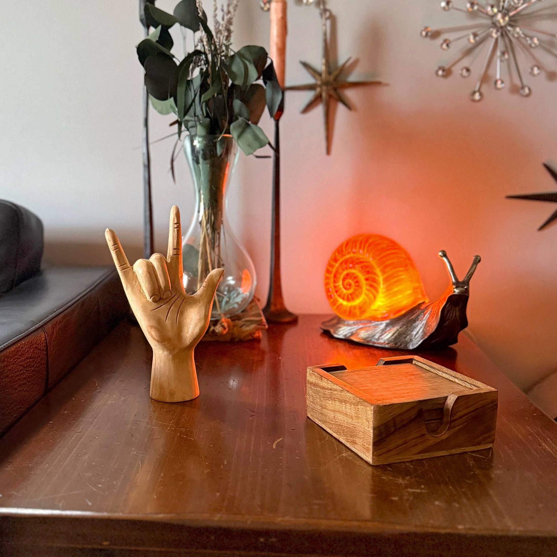 Wooden Sign Language I Love You Hand Gesture Statue 7.75"