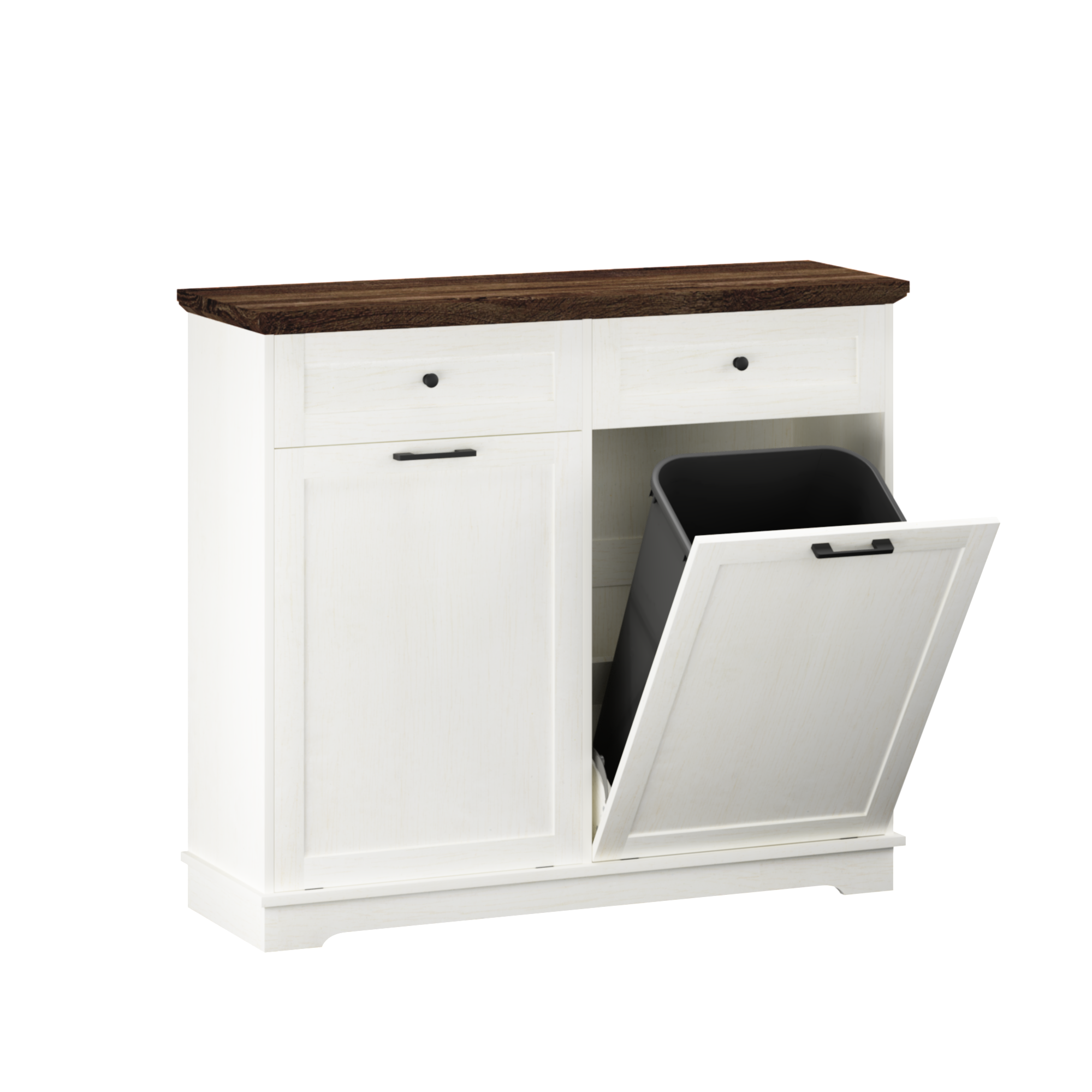 20 Gallon Double Tilt Out Trash Can Cabinet Freestanding Trash Bin Cabinet Wood Garbage Recycling Cabinet with Hideaway Drawer Pet Proof Trash Can Holder for Kitchen Living Room, Antique White: Default