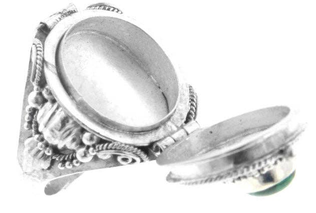 Medieval Eye - Gemstone Poison Box Locket Ring in Sterling Silver: Tiger Eye / 7