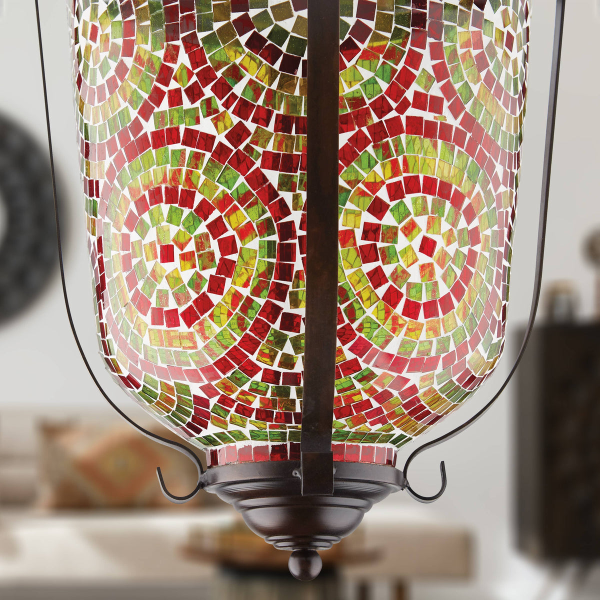 15.5" Anjelica Bullet-Shaped Red & Green Glass Ceiling Light