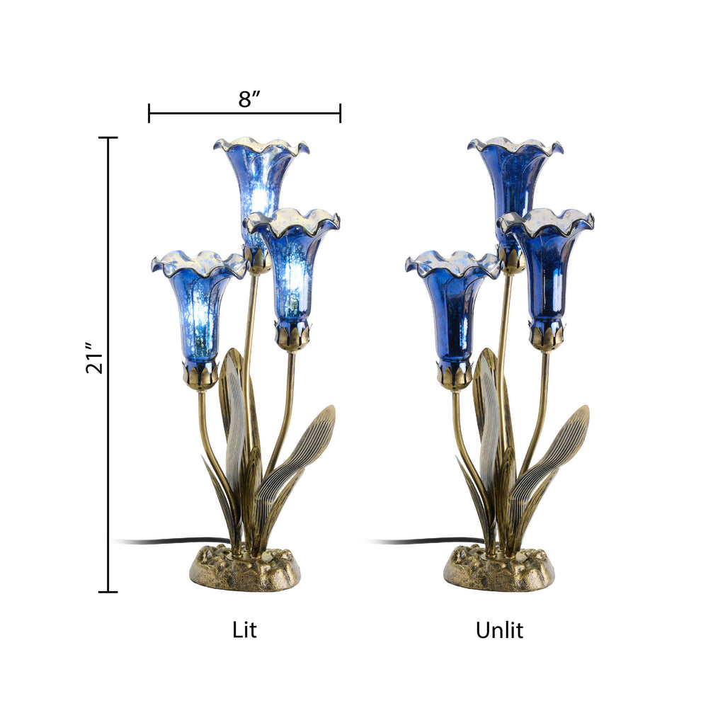 21" 3-Light Blue Mercury Glass Lily Table Lamp