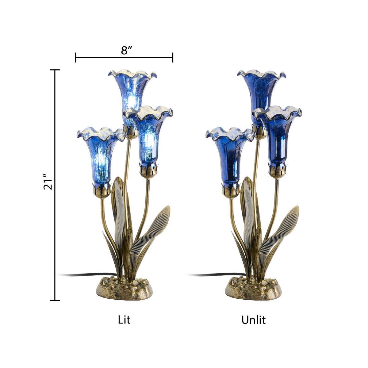 21" 3-Light Blue Mercury Glass Lily Table Lamp