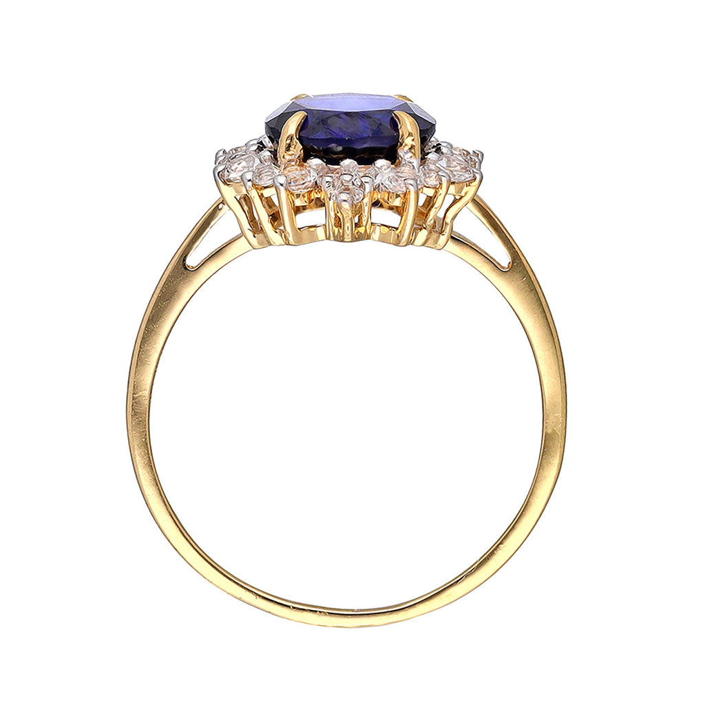 Gold Plated Over Silver Corundum Sapphire Halo Ring: 8