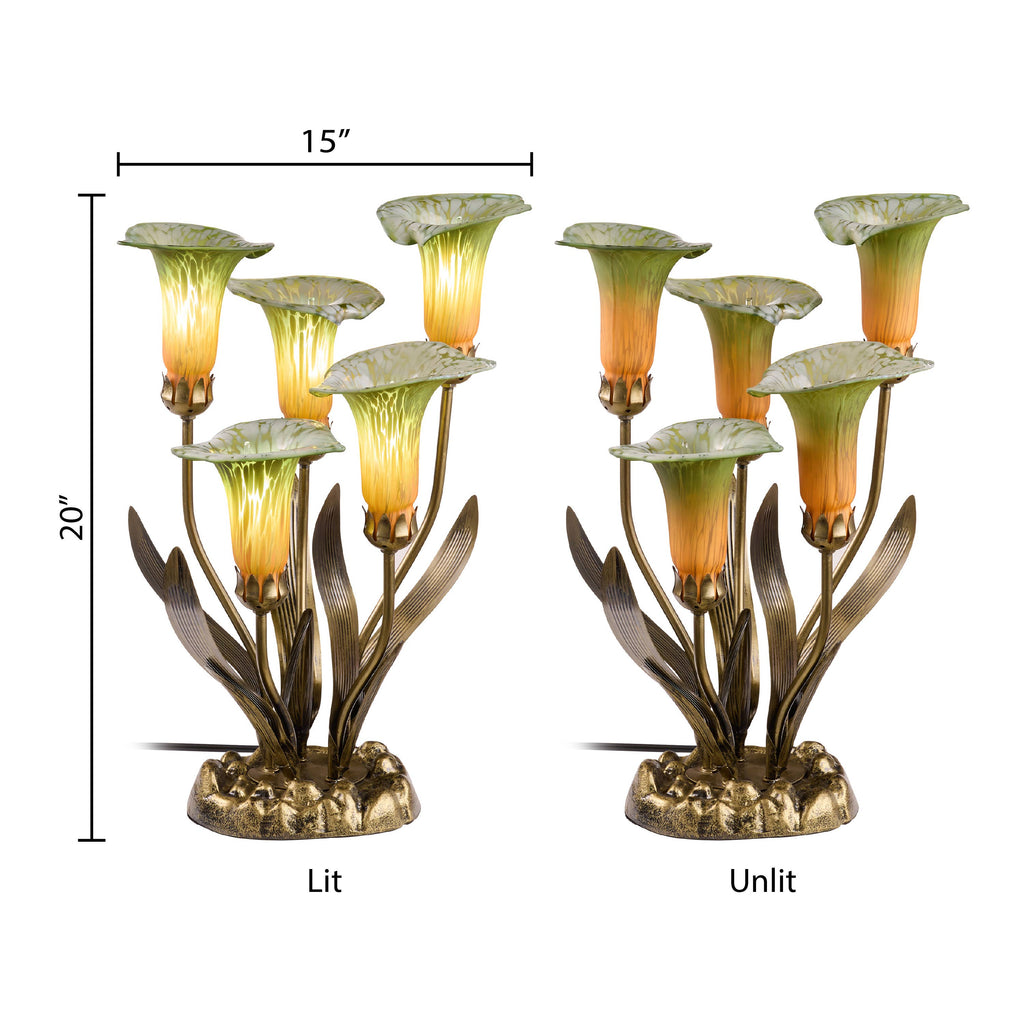 20"H Green Hand Blown Glass 5 Calla Lily Uplight Table Lamp