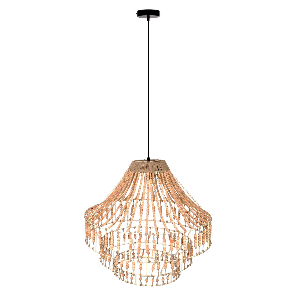 26"W Tululla Ivory Dome Pendant Light with Mango Wood Beads