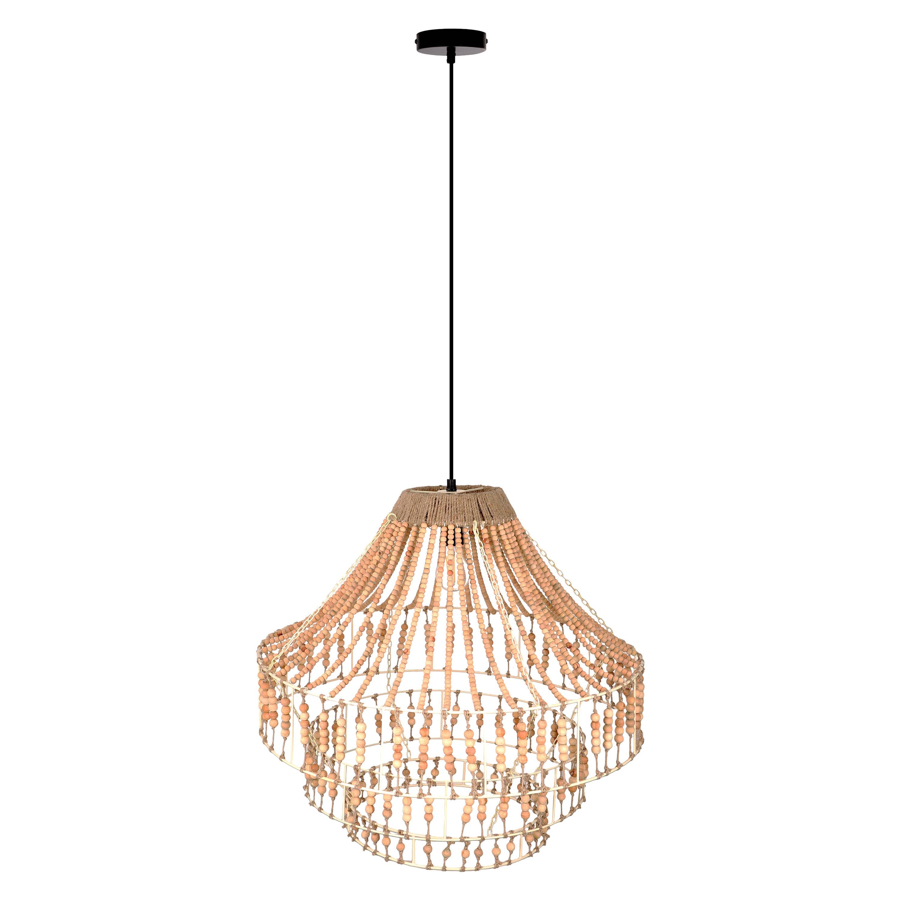 26"W Tululla Ivory Dome Pendant Light with Mango Wood Beads