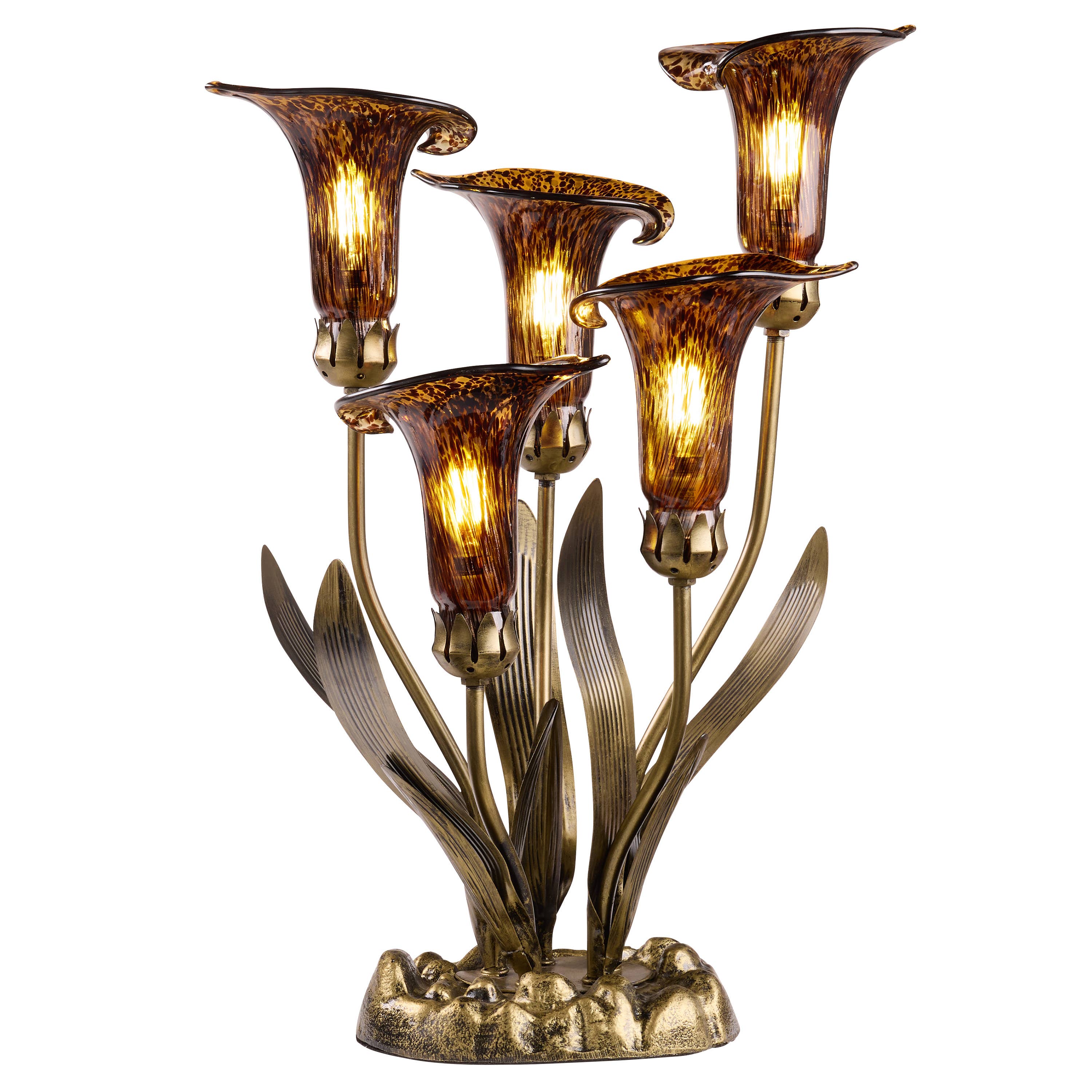 20"H Amber Hand Blown Glass 5 Calla Lily Uplight Table Lamp