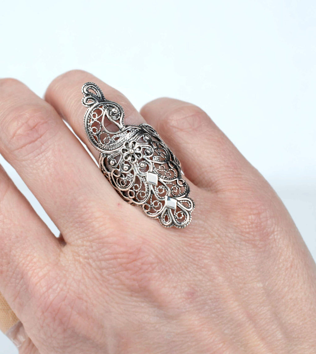 Art Peacock Figured Silver Women Statement Ring: No Gemstone / 7