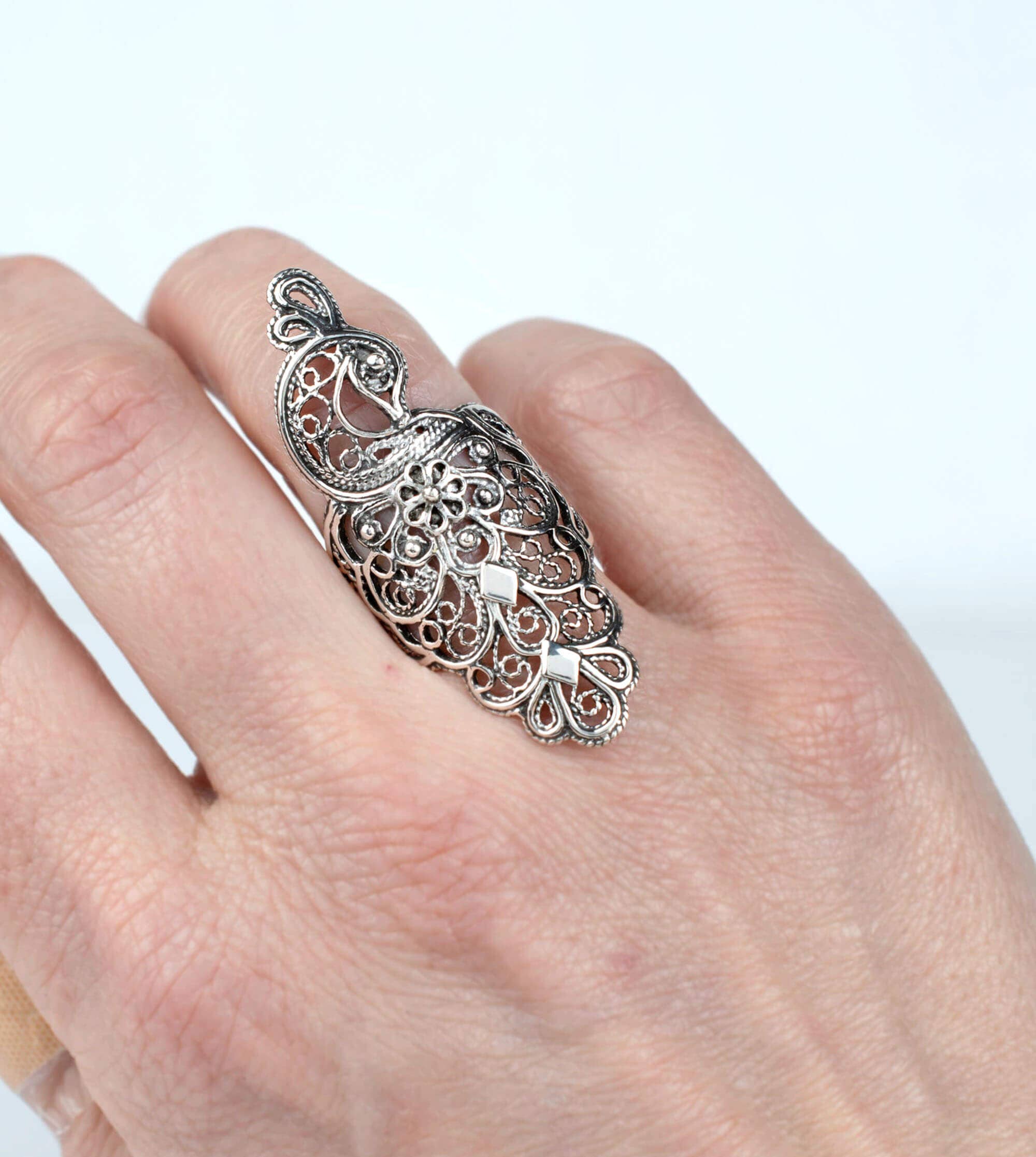 Art Peacock Figured Silver Women Statement Ring: No Gemstone / 7
