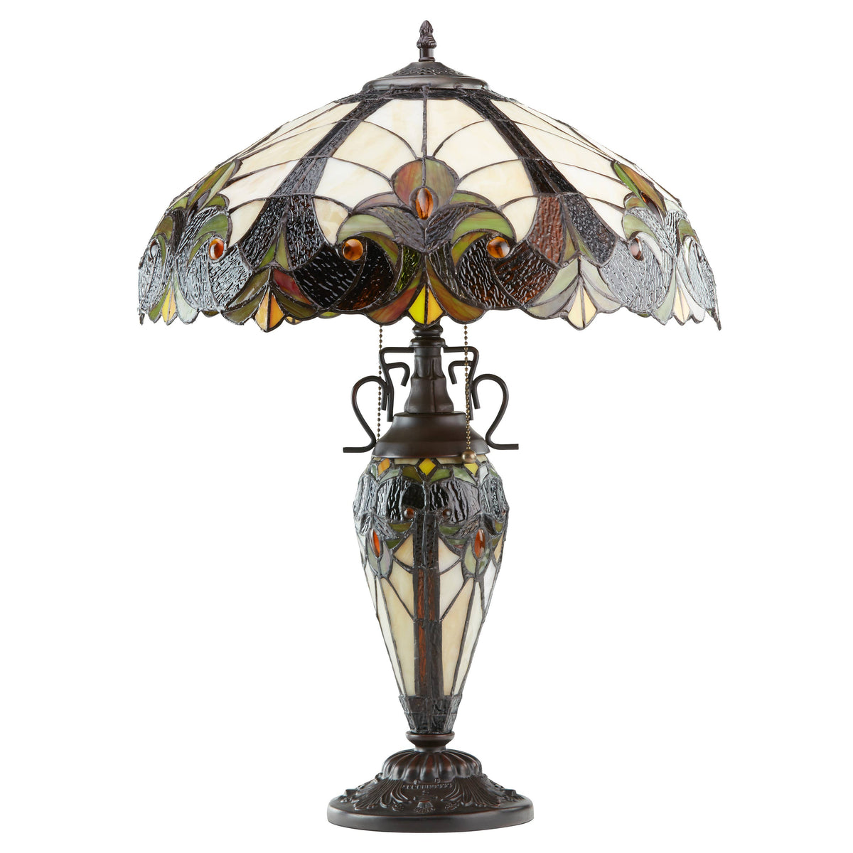 24.5" Halston Amber Double Lit Stained Glass Table Lamp