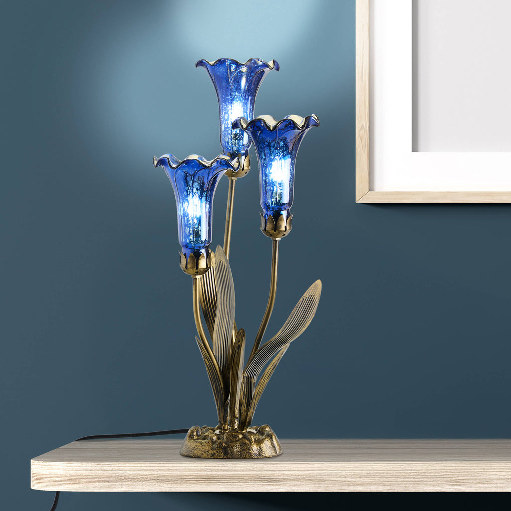 21" 3-Light Blue Mercury Glass Lily Table Lamp
