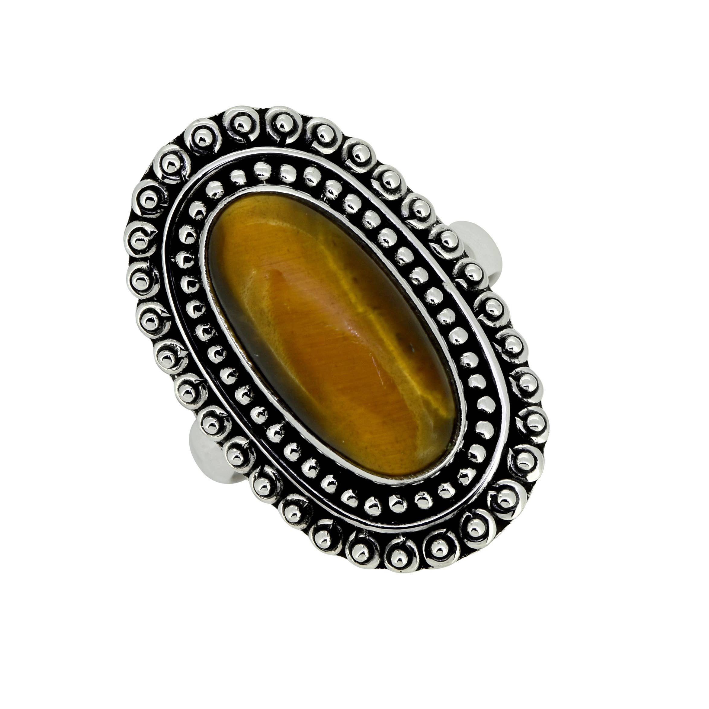 925 Sterling Silver Tiger Eye Gemstone Bohemian Ring: 7