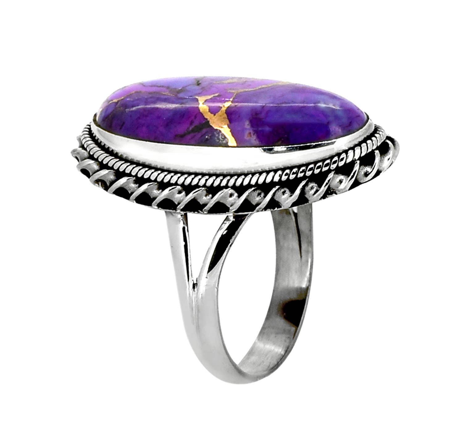 Purple Copper Turquoise 925 Sterling Silver Chunky Ring: 7