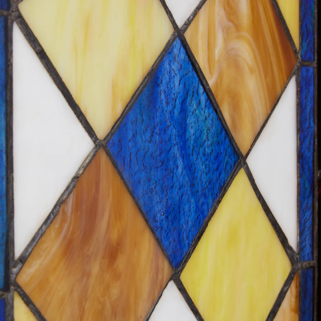 36"H Victorian Checkerboard Stained Glass Window Panel