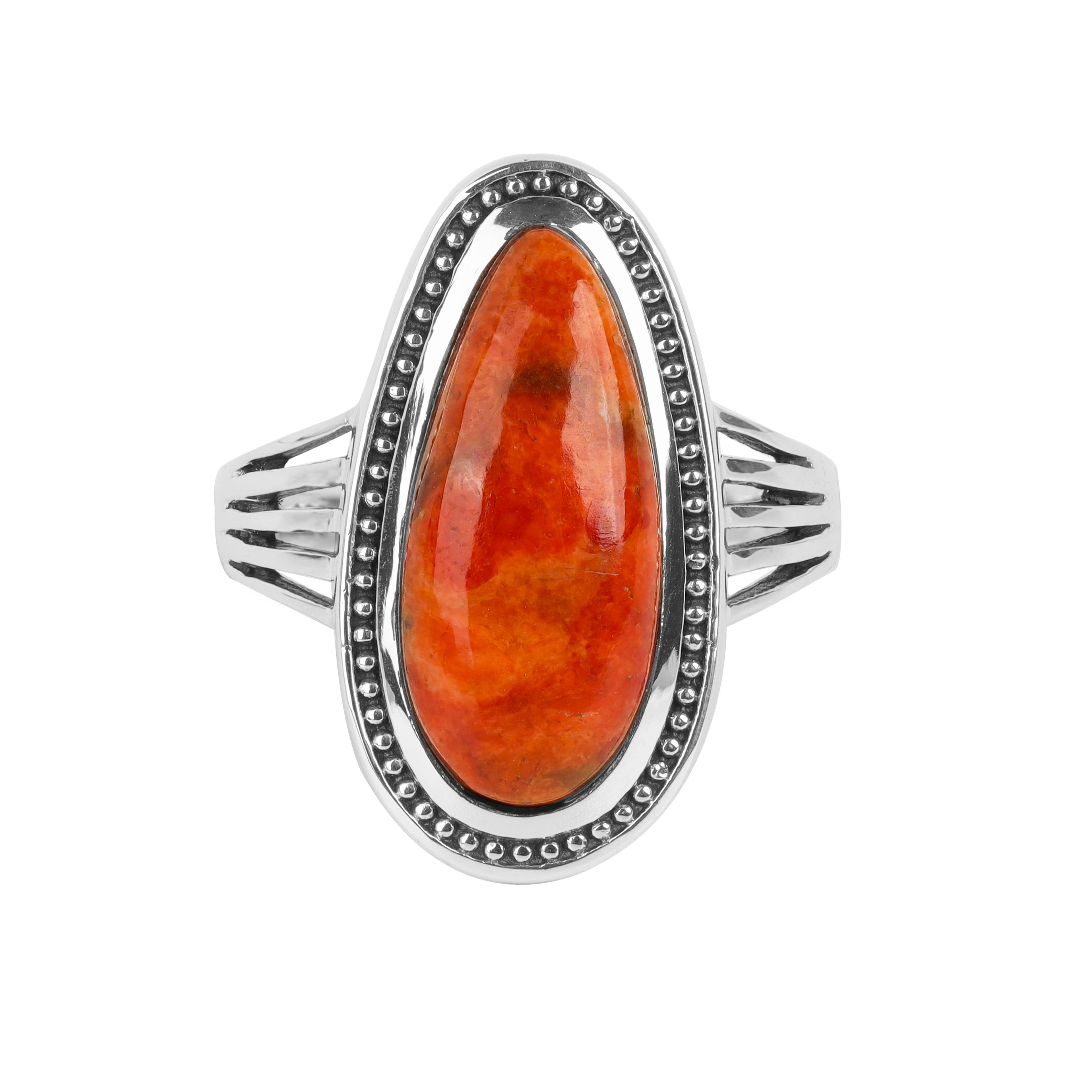 925 Sterling Silver Orange Mohave Turquoise Statement Ring: 7