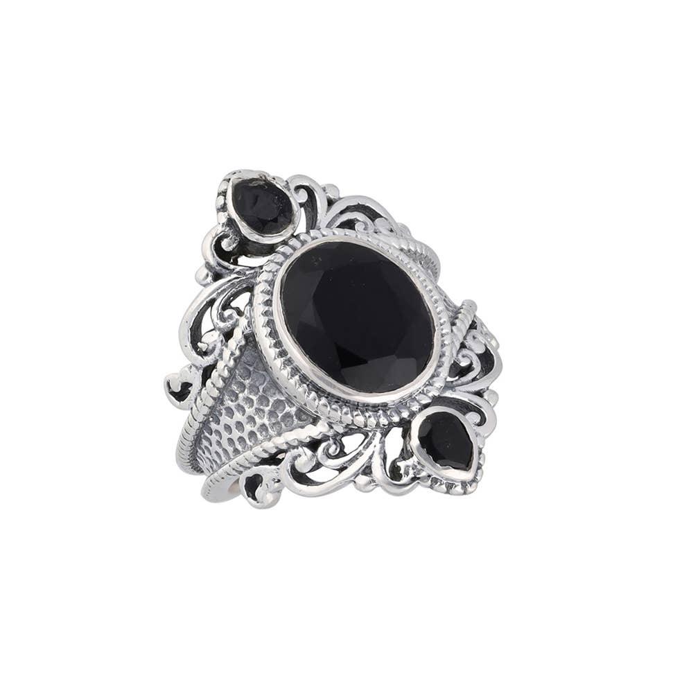 925 Silver Midnight Sovereign Ornate Black Onyx Ring: 10