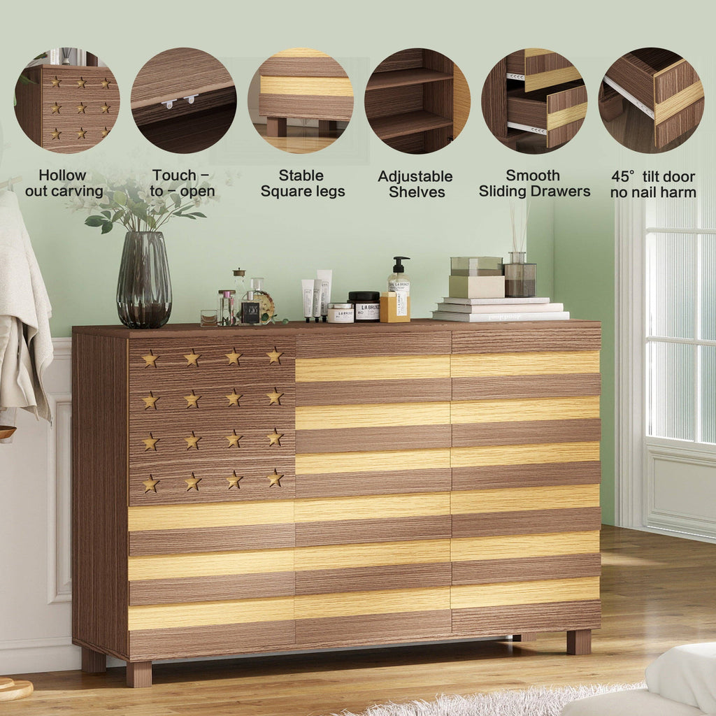55" Buffet Sideboard Cabinet with Hand-Carved Detail