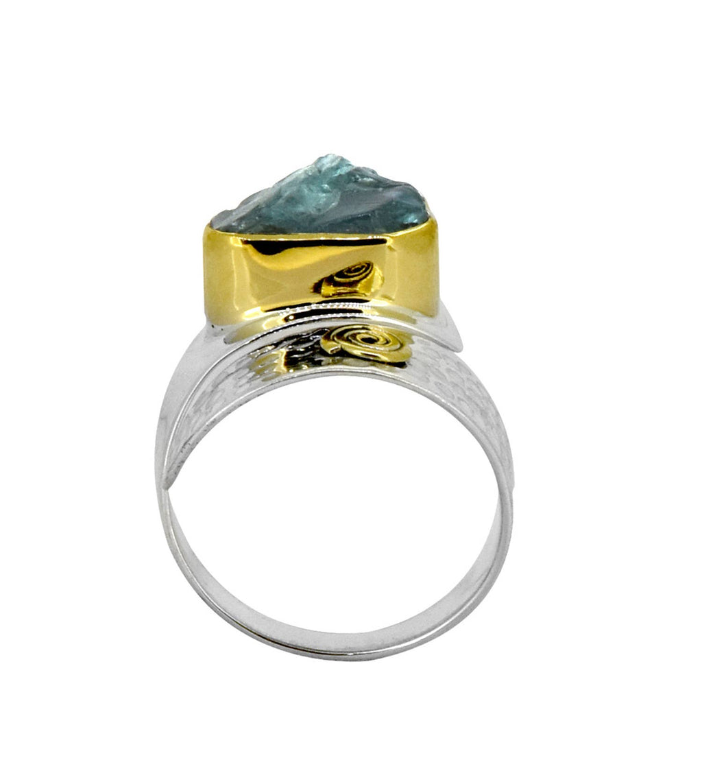 Raw Neon Apatite 925 Sterling Silver Brass Stylish Ring: 8