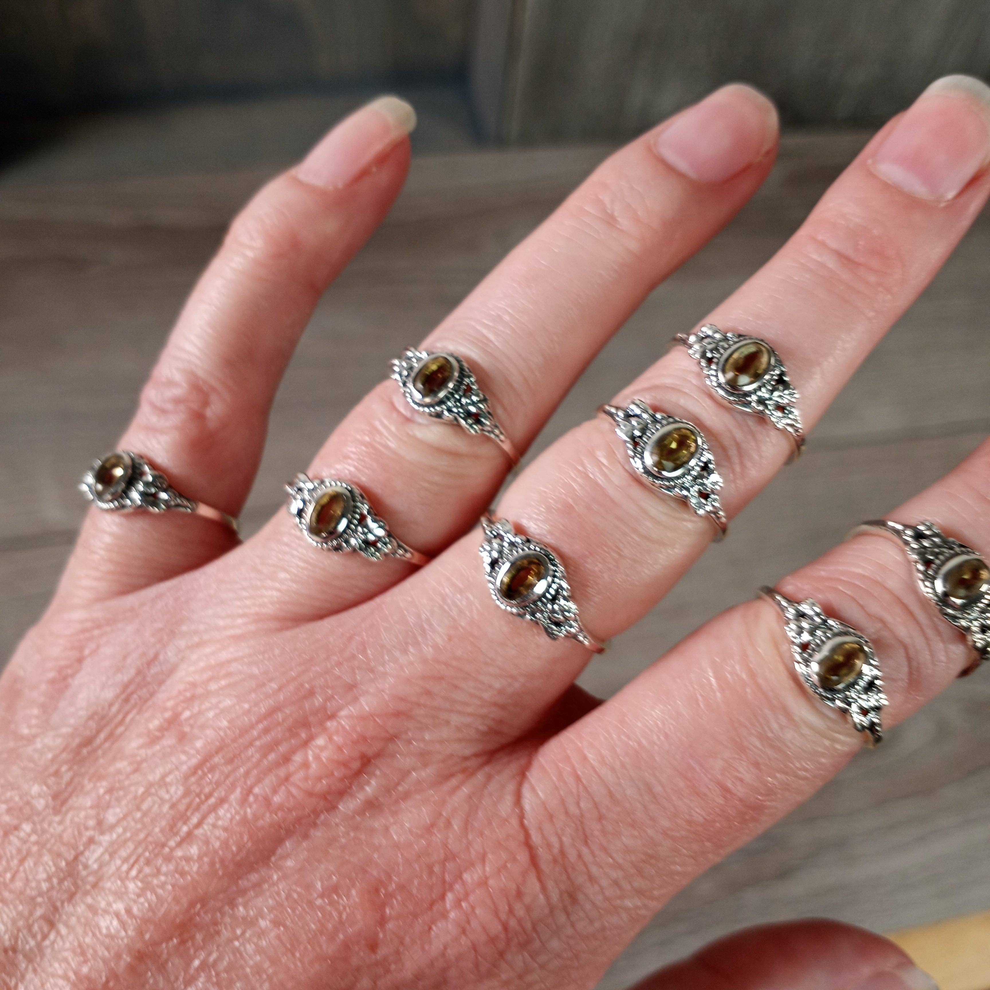 Sterling Silver 925 Earthy Dainty Boho Style: Smoky Quartz / 7