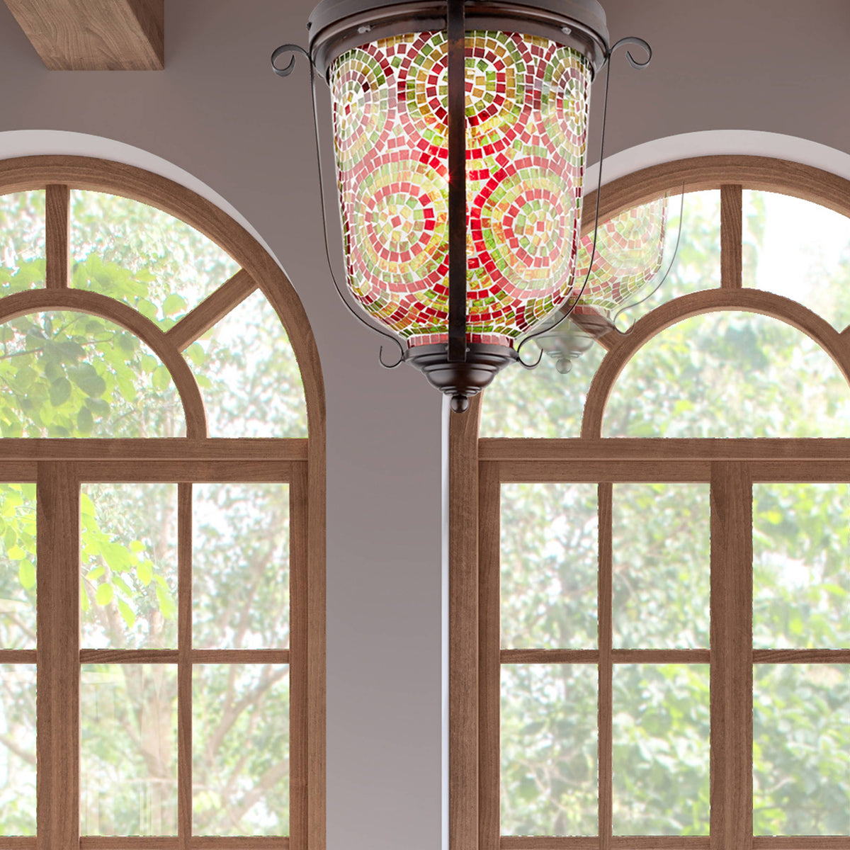 15.5" Anjelica Bullet-Shaped Red & Green Glass Ceiling Light